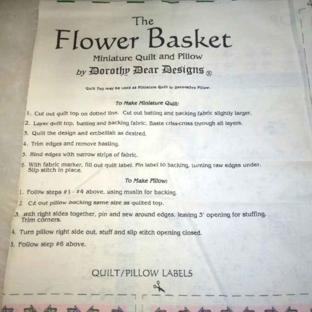 FABRIC The Flower Basket Miniature Quilt and pillow by Dorathy Dear Designs